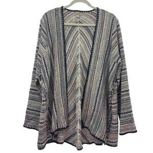Lucky Brand Cardigan Women L Blue Sweater Open Front Mid Length Long Sleeves
